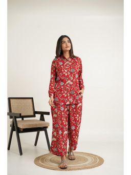 GOODHAND - Cotton Red Printed Top and Pant Co-Ord Set