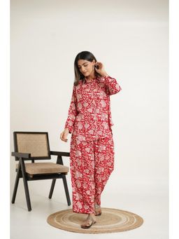 GOODHAND - Cotton Red Floral Printed Top and Pant Co-Ord Set