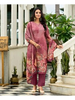 MOJILAA - Mauve Organza Floral Kurta with Pant and Dupatta