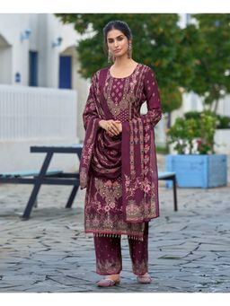 MOJILAA - Purple Chinon Printed Kurta with Palazzo and Dupatta
