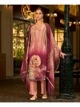 MOJILAA - Mauve Organza Floral Kurta with Pant and Dupatta