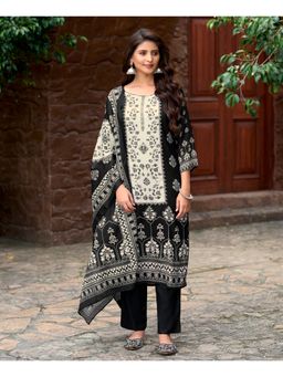 MOJILAA - Black Crepe Printed Kurta with Pant and Dupatta