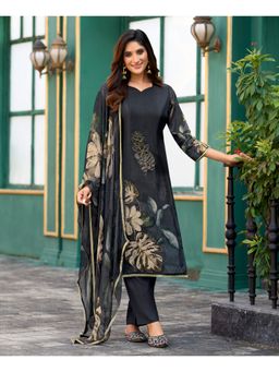 MOJILAA - Black Organza Floral Kurta with Pant and Dupatta
