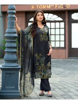 MOJILAA - Black Organza Printed Kurta with Pant and Dupatta