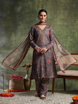 Nayam by lakshita - Grey Wool Floral Kurta with Pant and Dupatta