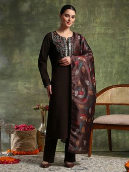 Nayam by lakshita - Brown Wool Embroidered Kurta with Pant and Dupatta