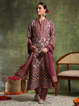 Nayam by lakshita - Burgundy Wool Paisley Kurta with Pant and Dupatta