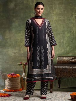 Nayam by lakshita - Black Linen Printed Kurta with Pant and Dupatta