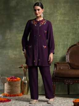 Nayam by lakshita - Purple Viscose Rayon Embroidered Kurta with Pant