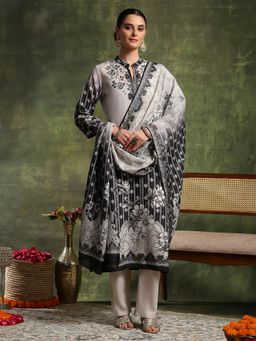 Nayam by lakshita - Black Linen Floral Kurta with Pant and Dupatta