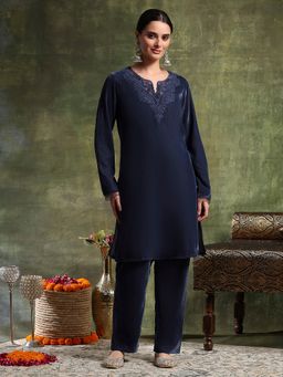 Nayam by lakshita - Blue Velvet Embroidered Kurta with Pant