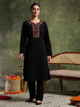 Nayam by lakshita - Black Wool Embroidered Kurta with Pant