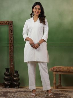 SPAN - White Cotton Embroidered Co-Ord Set