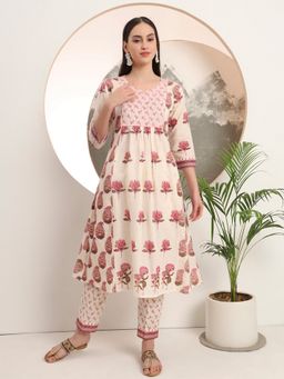 SPAN - Cream Cotton Floral Kurta with Pant