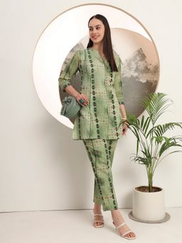 SPAN - Green Cotton Printed Co-Ord Set