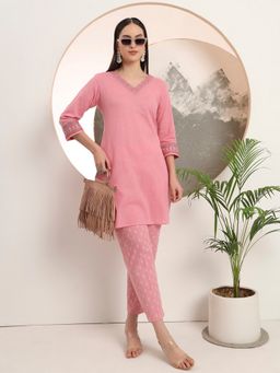 SPAN - Pink Cotton Printed Co-Ord Set