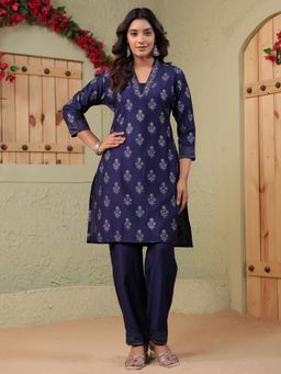 SPAN - Blue Viscose Rayon Floral Kurti with Pant