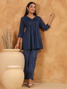 SPAN - Blue Cotton Printed Co-Ord Set