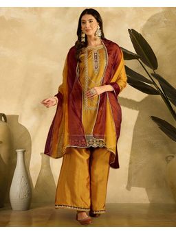 KVS FAB - Orange Vichitra Zari Sequence Thread Cording Kurta with Palazzo and Dupatta