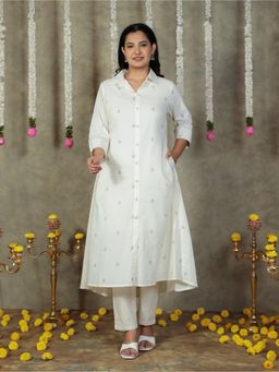 ARAMYA - Cream Soft Cotton Geometric Print Kurta with Pant