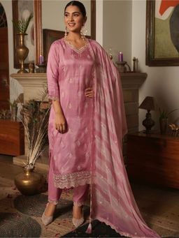 ARAMYA - Poly Silk Print Pink Kurta with Pant and Dupatta
