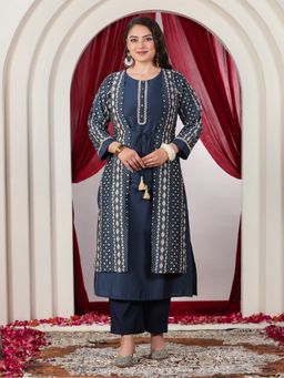 ARAMYA - Blue Poly Chanderi Straight Dew Drop Print Kurta with Pant