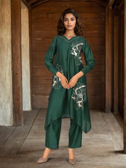 Zolo Label - Designer Green Viscose Embroidered Co-Ord Set