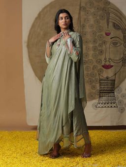 Arpita Sulakshana - Pista Green Cowl Dress with Belt