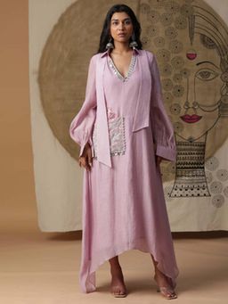 Arpita Sulakshana - Burnt Orange Foil Printed Chanderi Gown with Dupatta Set