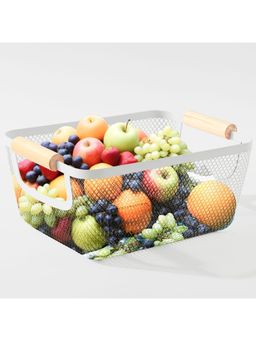 UMAI - Metal Mesh Basket with Wooden Handle Multipurpose White