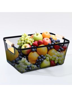 UMAI - Metal Mesh Basket with Wooden Handle Multipurpose Black