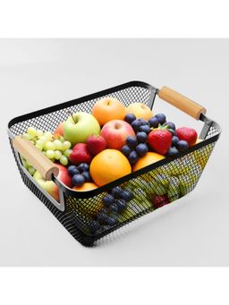 UMAI - Metal Mesh Basket with Wooden Handle Black Multipurpose