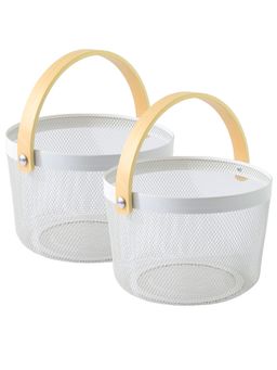 UMAI - Metal Mesh Baskets with Wooden Handle White