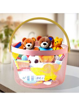 UMAI - Metal Mesh Basket with Wooden Handle Pink Multipurpose