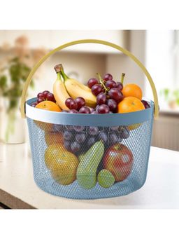 UMAI - Metal Mesh Basket with Wooden Handle Multipurpose Blue