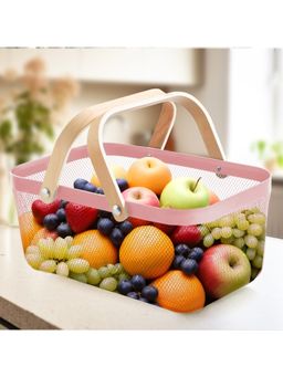 UMAI - Metal Mesh Basket with Wooden Handle Pink Multipurpose