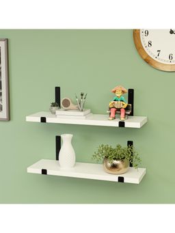 Kuber Industries - 2 Pcs Set Wooden Wall Shelf for Bedroom - White