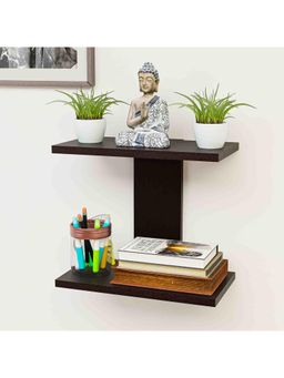Kuber Industries - Mdf Wooden Wall Rack Shelf for Bedroom - I Shape - Brown
