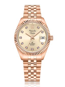 Alexandre Christie - Women Gold Round Dial Multifunction Analog Watch - 5013LDBRGLN