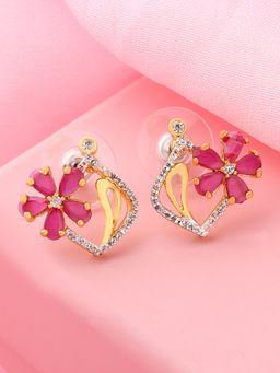 Estele - Gold Plated CZ Flower Shaped Stud Earrings for Women