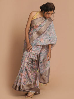 Indethnic - Banarasi Light Cheeku Printed Party Wear Saree With Unstitched Blouse