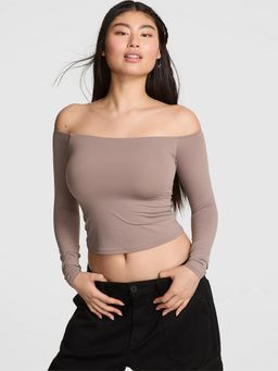 Victoria's Secret - Mauve Base Stretch Off-The-Shoulder Long-Sleeve Top