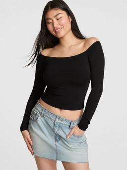 Victoria's Secret - Black Base Stretch Off-The-Shoulder Long-Sleeve Top