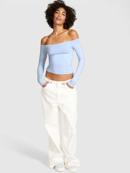 Victoria's Secret - Blue Base Stretch Off-The-Shoulder Long-Sleeve Top