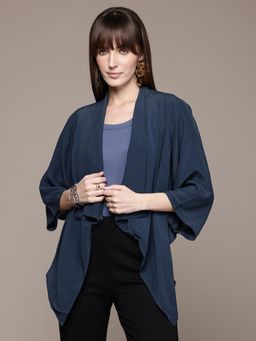 Label Ritu Kumar - Navy Blue Fashion Flair Front Open Shrug
