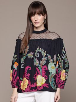 Label Ritu Kumar - Black Jessie Round Neck Top