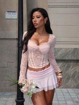 Outzidr - Pink Lace Detail Style Top