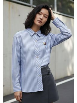 Outzidr - Blue Full Sleeves Collared Stripes Shirt