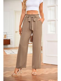 Outzidr - Brown High Waist Tie-Up Pant