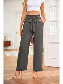 Outzidr - Grey High Waist Tie-Up Pant